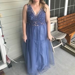 Lace see through top, tulle bottom formal dress